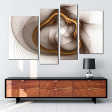 Load image into Gallery viewer, elegant abstract canvas wall art yellow digital artwork graphic canvas set symmetrical abstract 4 piece canvas dynamic abstract pattern multi canvas in living room
