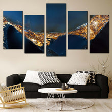 Load image into Gallery viewer, elegant gemstone canvas print yellow elegant marble canvas set abstract jewel stone 5 piece multi canvas blue agate stone canvas wall art In Living Room
