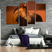 Load image into Gallery viewer, elegant horse canvas print horse in orange field canvas set brown stallion horse 4 piece canvas wall art in bedroom
