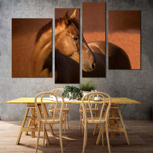 Load image into Gallery viewer, elegant horse canvas print horse in orange field canvas set brown stallion horse 4 piece canvas wall art for living room
