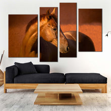 Load image into Gallery viewer, elegant horse canvas print horse in orange field canvas set brown stallion horse 4 piece canvas wall art
