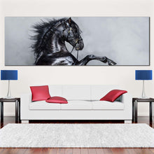 Load image into Gallery viewer, elegant  horse  canvas  wall  art  black  horse  side  portrait  1  piece  canvas  print  grey  shinny  horse  canvas  artwork In Living Room
