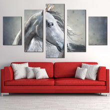 Load image into Gallery viewer, elegant horse canvas wall art horse portrait 5 piece canvas print white grey horse close up multiple canvas In Living Room
