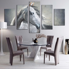 Load image into Gallery viewer, elegant horse canvas wall art horse portrait 5 piece canvas print white grey horse close up multiple canvas For Dining Room
