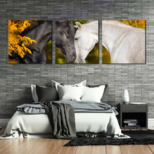 Load image into Gallery viewer, elegant  horses  canvas  wall  art  black  and  white  romantic  horses  3  piece  canvas  set  2  horses  in  orange  autumn  canvas  print For Bedroom
