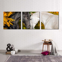 Load image into Gallery viewer, elegant  horses  canvas  wall  art  black  and  white  romantic  horses  3  piece  canvas  set  2  horses  in  orange  autumn  canvas  print
