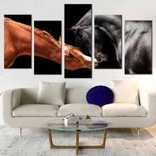 Load image into Gallery viewer, elegant horses canvas wall art isolated horses 5 piece canvas brown black horses head canvas print For Living Room
