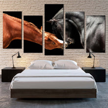 Load image into Gallery viewer, elegant horses canvas wall art isolated horses 5 piece canvas brown black horses head canvas print For Bedroom
