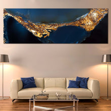 Load image into Gallery viewer, elegant  marble  canvas  wall  art  yellow  abstract  jewel  stone  panoramic  canvas  print  blue  abstract  agate  close  up  wide  canvas  artwork In Living Room
