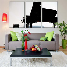 Load image into Gallery viewer, elegant piano canvas wall art white abstract classical piano canvas print black grand piano 3 piece canvas set In Living Room
