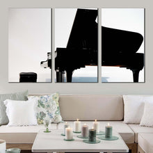 Load image into Gallery viewer, elegant piano canvas wall art white abstract classical piano canvas print black grand piano 3 piece canvas set For Living room
