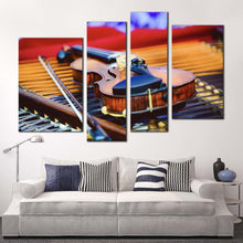 Load image into Gallery viewer, elegant violin canvas wall art colorful violin instrument 4 piece canvas print musical violin close up canvas set in living room
