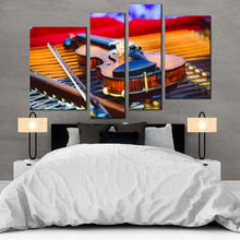 Load image into Gallery viewer, elegant violin canvas wall art colorful violin instrument 4 piece canvas print musical violin close up canvas set for bedroom
