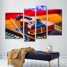Load image into Gallery viewer, elegant violin canvas wall art colorful violin instrument 4 piece canvas print musical violin close up canvas set
