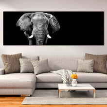 Load image into Gallery viewer, elephant  animal  canvas  print  grey  elephant  digital  painting  1  piece  canvas  wall  art  black  and  white  elephant  front  wide  canvas In Living Room
