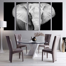 Load image into Gallery viewer, elephant animal canvas wall art grey elephant art print elephant black and white 5 piece canvas set elephant front multiple canvas In Dining Room
