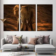 Load image into Gallery viewer, elephant animal canvas wall art orange brown elephant digital painting canvas print elephant front 3 piece multiple canvas In Living Room
