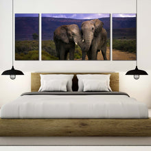 Load image into Gallery viewer, elephant  couple  canvas  wall  art  elephant  in  green  nature  scenery  3  piece  canvas  set  grey  elephant  couple  canvas  print For Bedroom
