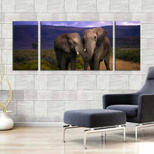 Load image into Gallery viewer, elephant  couple  canvas  wall  art  elephant  in  green  nature  scenery  3  piece  canvas  set  grey  elephant  couple  canvas  print In Living room
