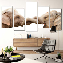 Load image into Gallery viewer, elephant couple canvas wall art elephant kissing canvas print grey elephant profile 5 piece multiple canvas
