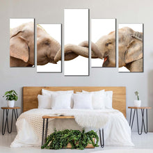 Load image into Gallery viewer, elephant couple canvas wall art elephant kissing canvas print grey elephant profile 5 piece multiple canvas For Your Bedroom
