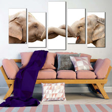 Load image into Gallery viewer, elephant couple canvas wall art elephant kissing canvas print grey elephant profile 5 piece multiple canvas For Living Room
