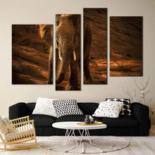 Load image into Gallery viewer, elephant desert canvas print brown isolated elephant 4 piece canvas wall art orange elephant digital painting canvas set for living room
