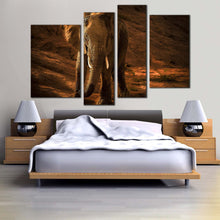 Load image into Gallery viewer, elephant desert canvas print brown isolated elephant 4 piece canvas wall art orange elephant digital painting canvas set
