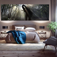 Load image into Gallery viewer, elephant  forest  canvas  wall  art  elephant  in  yellow  sunrise  panoramic  canvas  print  elephant  green  trees  canvas  artwork For Bedroom
