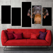 Load image into Gallery viewer, elephant front canvas print black background isolated elephant multiple canvas orange grey elephant close 5 piece canvas wall art For Living room
