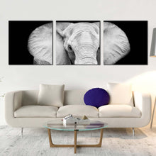 Load image into Gallery viewer, elephant  front  canvas  print  elephant  black  and  white  3  piece  multi  canvas  artwork  grey  isolated  elephant  canvas  wall  art In Living Room
