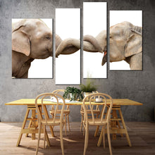 Load image into Gallery viewer, elephant hug canvas print elephant couple 4 piece canvas wall art grey brown elephant love multiple canvas in living room
