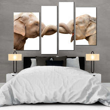 Load image into Gallery viewer, elephant hug canvas print elephant couple 4 piece canvas wall art grey brown elephant love multiple canvas for bedroom
