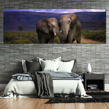 Load image into Gallery viewer, elephant  hug  canvas  wall  art  grey  elephant  love  panoramic  canvas  print  elephant  in  green  nature  wide  canvas For Bedroom
