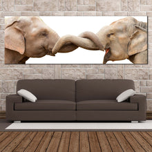 Load image into Gallery viewer, elephant  kissing  canvas  wall  art  grey  brown  elephants  love  canvas  artwork  elephant  couple  1  piece  canvas  print In Living Room
