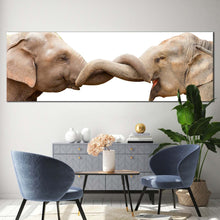 Load image into Gallery viewer, elephant  kissing  canvas  wall  art  grey  brown  elephants  love  canvas  artwork  elephant  couple  1  piece  canvas  print For Living Room
