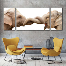 Load image into Gallery viewer, elephant  love  canvas  wall  art  grey  brown  elephant  profile  3  piece  canvas  set  elephant  hug  canvas  print For Living Room
