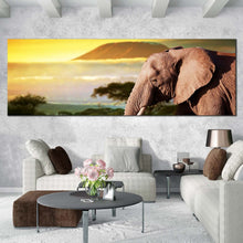 Load image into Gallery viewer, elephant  profile  canvas  wall  art  brown  elephant  art  print  yellow  sunset  elephant  scenery  1  piece  canvas  artwork In Living Room
