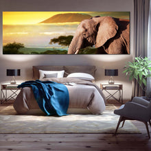 Load image into Gallery viewer, elephant  profile  canvas  wall  art  brown  elephant  art  print  yellow  sunset  elephant  scenery  1  piece  canvas  artwork For Bedroom
