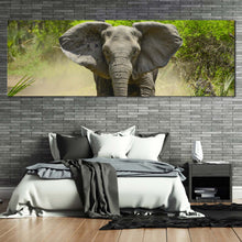 Load image into Gallery viewer, elephant  running  canvas  wall  art  grey  elephant  walking  1  piece  canvas  green  forest  elephant  canvas  print For Bedroom
