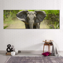 Load image into Gallery viewer, elephant  running  canvas  wall  art  grey  elephant  walking  1  piece  canvas  green  forest  elephant  canvas  print In Living Room
