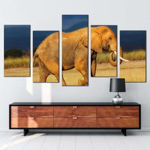 Load image into Gallery viewer, elephant scenery canvas wall art orange african elephant 5 piece multi canvas artwork elephant art print 2
