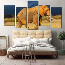 Load image into Gallery viewer, elephant scenery canvas wall art orange african elephant 5 piece multi canvas artwork elephant art print For Bedroom
