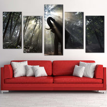 Load image into Gallery viewer, elephant trees canvas wall art isolated elephant in yellow sunrise 5 piece canvas set elephant in the green jungle canvas print For Living Room
