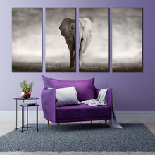 Load image into Gallery viewer, elephant walking canvas wall art isolated elephant black and white canvas print grey elephant animal 4 piece canvas set In Living Room
