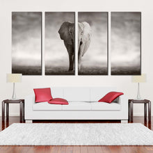 Load image into Gallery viewer, elephant walking canvas wall art isolated elephant black and white canvas print grey elephant animal 4 piece canvas set For Living room
