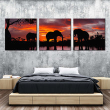 Load image into Gallery viewer, elephants  family  canvas  wall  art  black  group  elephant  3  piece  canvas  print  elephant  in  orange  nature  multiple  canvas For Bedroom
