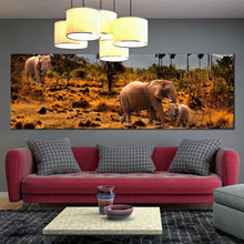 Load image into Gallery viewer, elephants  mountains  sky  palm  trees  large  panoramic  wall  art For Living Room
