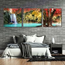 Load image into Gallery viewer, erawan  falls  canvas  wall  art  colorful  erawan  national  park  nature  3  piece  canvas  print  thailand  waterfall  forest  triptych  canvas  set In Bedroom
