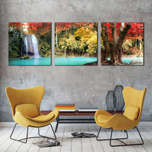 Load image into Gallery viewer, erawan  falls  canvas  wall  art  colorful  erawan  national  park  nature  3  piece  canvas  print  thailand  waterfall  forest  triptych  canvas  set For Living Room
